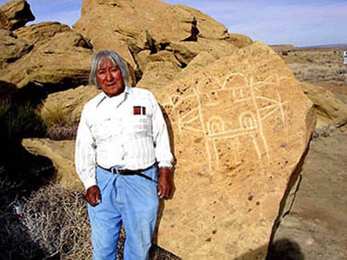 Hopi Indians Elder Person in Front of Shield