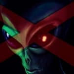 alien with red sign on his face