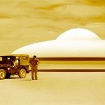 ufo levitating in desert