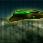 winged ufo flying over clouds